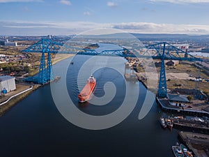 The historic landmark of Teessideâ€™s Transporter bridge near Middlesbrough