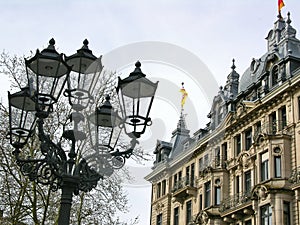 Historic lantern and old house in Baden-Baden