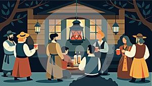 The historic lantern tour stops at an old tavern where costumed reenactors share stories and sing patriotic songs by the photo