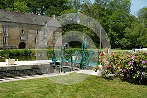 Historic lock at the Canal de Nantes a Brest, Bretagne, France.