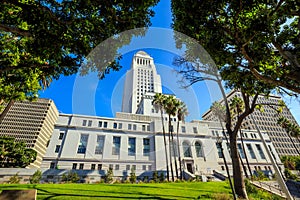 Historic Los Angeles City Hall with blue sky