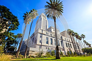 Historic Los Angeles City Hall with blue sky