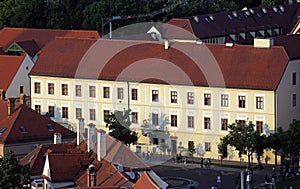 Historic lower town architecture with building of the Archbishopric Theological Seminary in Zagreb