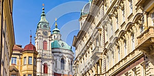 Historic Mala Strana with the Nicholas church in Prague