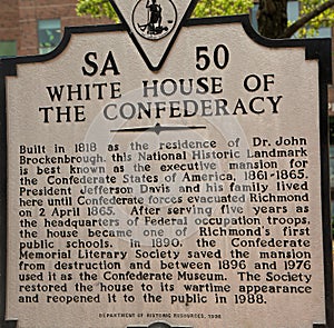 Historic Marker for the White House of the Confederacy