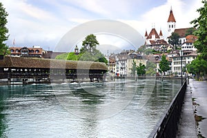 The historic medieval houses along the Aarequai. Thun