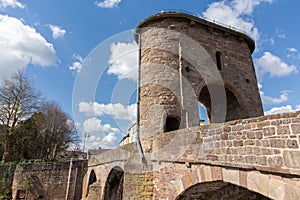 Historic medieval Monmouth bridge Wales uk tourist attraction Wye Valley