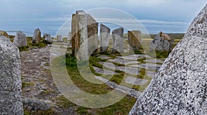 The historic megalith site of Tobar Dherbhile on the Mullet Peninsula of County Mayo in Ireland