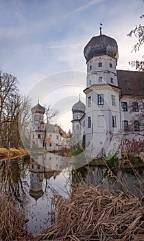 historic moated castle Schwindegg, winter season