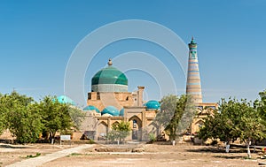 Historic mosque at Itchan Kala fortress in the historic center of Khiva. UNESCO world heritage site in Uzbekistan