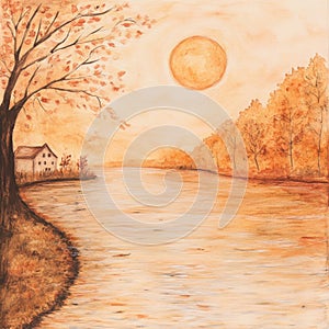 The historic Mystic Lakes are the focal point of a watercolor illustration of Medford, Massachusetts photo