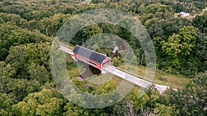 Historic Netcher road covered bridge in Ashtabula county Ohio, Aerial view