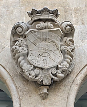 Ancient stone Coat of Arms in Bratislava, Slovakia.