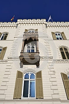 Historic old building, white facade - noble house in Hamburg, Germany, near the Aussenalster