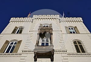 Historic old building, white facade - noble house in Hamburg, Germany, near the Aussenalster