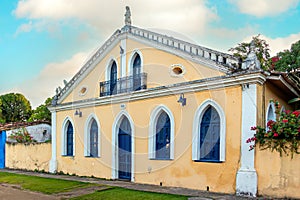 Historic old houses in the historic center of the old town of Porto Seguro, in the state of Bahia, Brazil photo