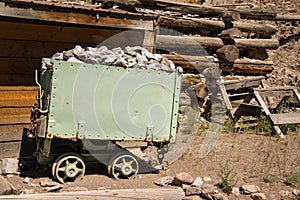 Historic old ore cart used to carry silver and ore out of the mine in Creede, Colorado photo