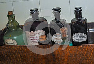 Historic old pharmacy bottles