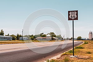 Historic old Route 66 signpost, Vega, Texas, USA. Vintage look