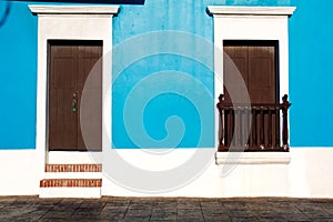 Historic Old San Juan - Brown Doors, Blue Walls