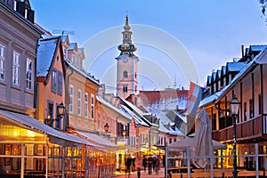 Historic old Tkalciceva street of Zagreb evening advent view