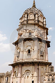 Historic Orchha Fort tower in India, with its intricate architecture and majestic walls