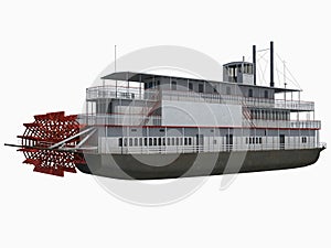 Historic Paddle Steamer River Boat 3D rendering on white background