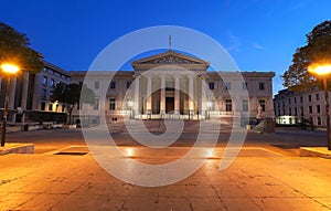 The historic palace of justice of Marseille at night, France.