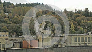 Historic Paper Mill Plant in Oregon City along Willamette River with Moving Clouds Time Lapse