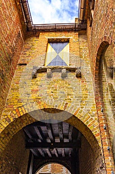 Historic passageway Entrance of St. John`s Hospital Bruges Belgium