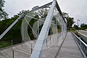 Historic pedestrian bridge built by canton Ohio wrought Iron bridge works in Mount Carroll Il silver