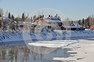 Historic Pioneer Park by the River in Winter