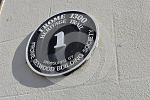 Historic plaque of the town heritage trail, Frome, Somerset, England