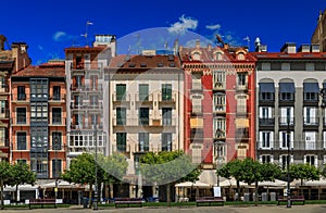 Historic Plaza del Castillo in Pamplona, Spain famous for running of the bulls photo