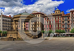 Historic Plaza del Castillo in Pamplona, Spain famous for running of the bulls photo