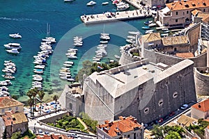 Historic Ploce gate and Revelin fortress in  Dubrovnik aerial view