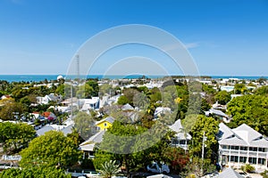 The historic and popular center and Duval Street in downtown Key West. Beautiful small town in Florida, United States of