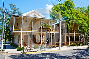 He historic and popular center and Duval Street in downtown Key West. Beautiful small town in Florida, United States of