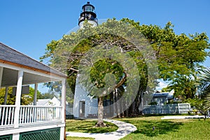 The historic and popular center, lighthouse and Duval Street in downtown Key West. Beautiful small town in Florida