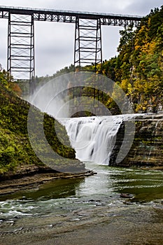 Historic Portage Bridge & Upper Falls - Portage River - Letchworth State Park - Livingston & Wyoming County, New York