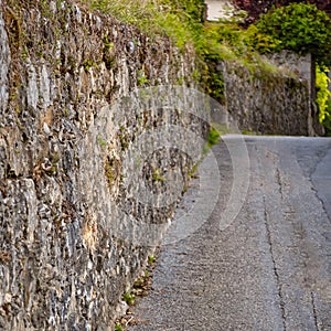 Historic protection wall of castle and road