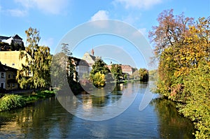 The historic quarter on the shore of Regnitz river at Bamberg, Germany