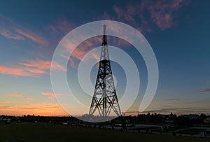 Historic radiostation tower in Gliwice, in sunset time.