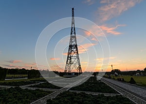 Historic radiostation tower in Gliwice, during sunset time