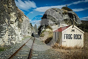 A historic railroad crew hut at Frog Rock settlement in Canterbury region of the South Island of New Zealand