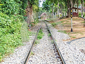 Historic railway train track in the forest