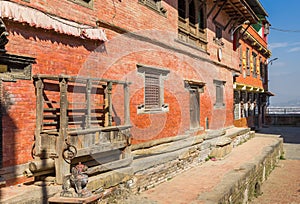 Historic red brick building at the Bagh Bhairab temple in Kirtipur photo
