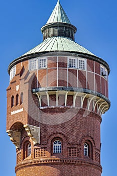 Historic red brick water tower built around 1900.