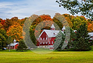 Red barns on a Vermont Farm in Autumn photo
