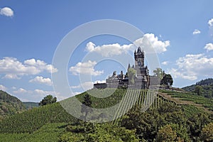 Historic Reichsburg castle in the city of Cochem in the Mosel region of Germany
